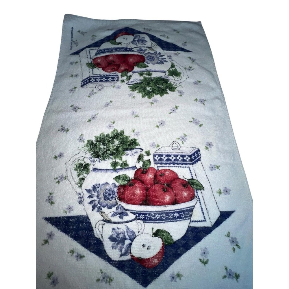 VTG 90's Franco Country Apple Blue White Kitchen Hand Towel 23"x14" Farmhouse